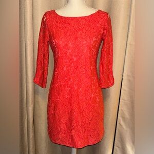 Vince Camuto Coral Floral Nell Sleeve Lace Sheath Dress Sz 4 Feminine Romantic